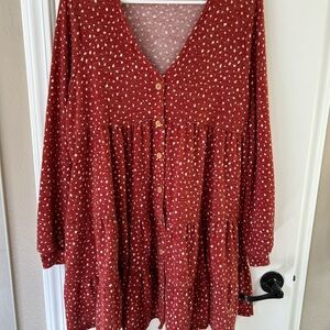 Red Polka Dot Button-Down Dress